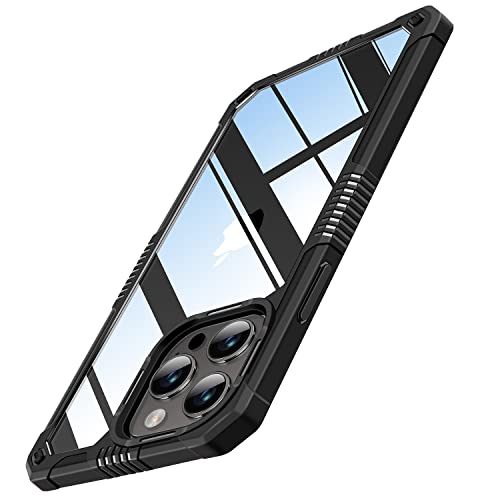 TENDLIN Kompatibel mit iPhone 14 Pro Max Hülle mit Schutzfolie und Kamera Schutzfolie [Militärischer Schutz] Crystal Clear Transparent Stoßfeste Kratzfest Handyhülle - Schwarz von TENDLIN