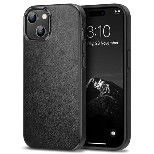 TENDLIN Kompatibel mit iPhone 15 Plus Hülle Leder und TPU Silikon Hybrid Handyhülle (Schwarz) von TENDLIN