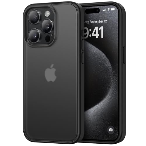 TENDLIN Kompatibel mit iPhone 15 Pro Hülle Matt Translucent Kratzfest PC Rückseite und TPU Stoßstange Schutz Handyhülle iPhone 15 Pro - Schwarz von TENDLIN