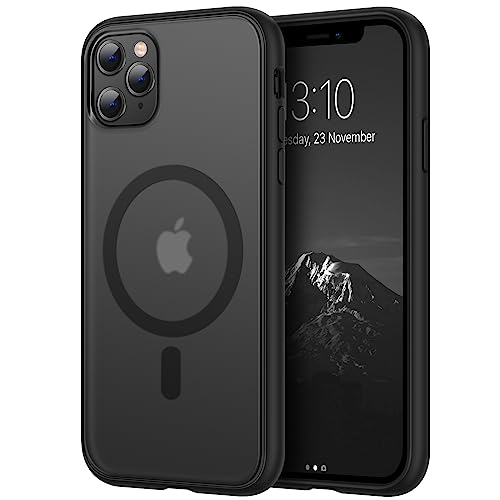 TENDLIN Magnetisch Hülle Kompatibel mit iPhone 11 Pro Hülle, Kompatibel mit MagSafe Matt Translucent Kratzfest PC Rückseite und TPU Stoßstange Schutz Handyhülle iPhone 11 Pro - Schwarz von TENDLIN