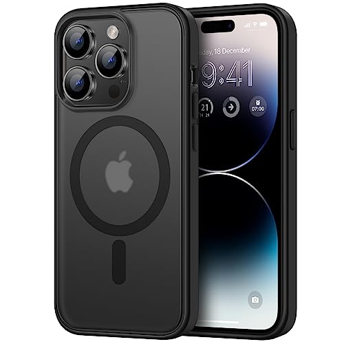 TENDLIN Magnetisch Hülle Kompatibel mit iPhone 14 Pro Hülle, Kompatibel mit MagSafe Matt Translucent Kratzfest PC Rückseite und TPU Stoßstange Schutz Handyhülle iPhone 14 Pro - Schwarz von TENDLIN