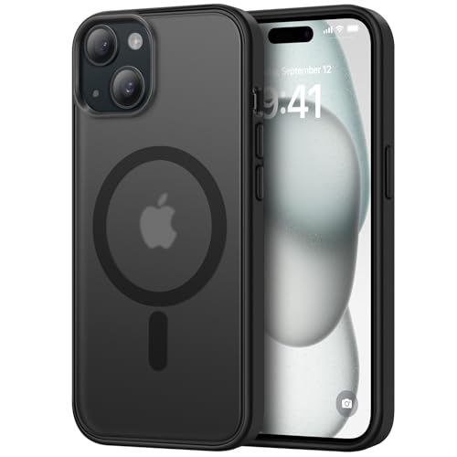 TENDLIN Magnetisch Hülle Kompatibel mit iPhone 15 Plus Hülle, Kompatibel mit MagSafe Matt Translucent Kratzfest PC Rückseite und TPU Stoßstange Schutz Handyhülle iPhone 15 Plus - Schwarz von TENDLIN