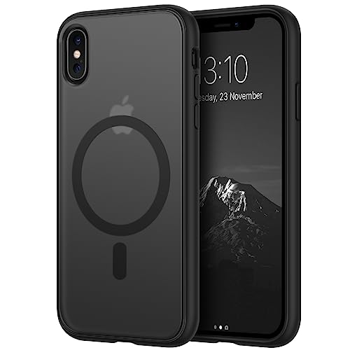 TENDLIN Magnetisch Hülle Kompatibel mit iPhone X Hülle/iPhone XS Hülle, Kompatibel mit MagSafe Matt Translucent Kratzfest PC Rückseite und TPU Stoßstange Schutz Handyhülle iPhone X/XS - Schwarz von TENDLIN