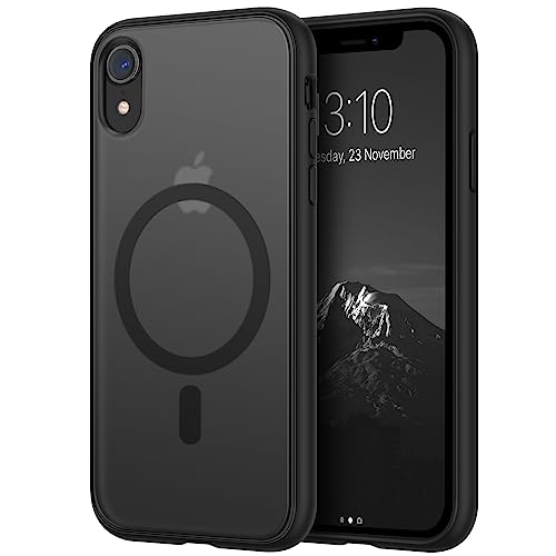 TENDLIN Magnetisch Hülle Kompatibel mit iPhone XR Hülle, Kompatibel mit MagSafe Matt Translucent Kratzfest PC Rückseite und TPU Stoßstange Schutz Handyhülle iPhone XR - Schwarz von TENDLIN