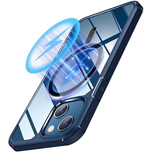 TENDLIN Magnetisch Hülle für iPhone 13 Hülle, Kompatibel mit MagSafe Vergilbungsfrei Crystal Clear Transparent Stoßfest Handyhülle iPhone 13 Schutzhülle (Blau) von TENDLIN
