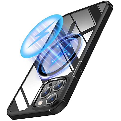 TENDLIN Magnetisch Hülle für iPhone 13 Pro Hülle, Kompatibel mit MagSafe Vergilbungsfrei Crystal Clear Transparent Stoßfest Handyhülle iPhone 13 Pro Schutzhülle (Schwarz) von TENDLIN