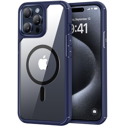 TENDLIN Magnetisch Hülle für iPhone 15 Pro Max Hülle, Kompatibel mit MagSafe Vergilbungsfrei Crystal Clear Transparent Stoßfest Handyhülle iPhone 15 Pro Max Schutzhülle (Blau) von TENDLIN