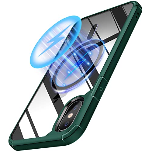 TENDLIN Magnetisch Hülle für iPhone XS Max Hülle, Kompatibel mit MagSafe Vergilbungsfrei Crystal Clear Transparent Stoßfest Handyhülle iPhone XS Max Schutzhülle - Grün von TENDLIN