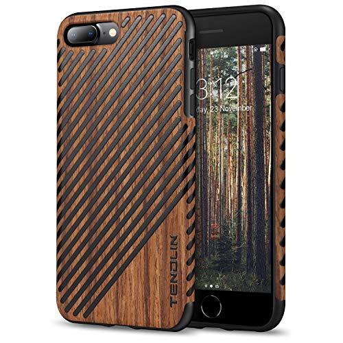 TENDLIN für iPhone 7 Plus Hülle/iPhone 8 Plus Hülle Holz und Leder Flexiblem TPU Silikon Hybrid Weiche Schutzhülle Kompatibel mit iPhone 7 Plus und iPhone 8 Plus (Rotes Sandelholz & Leder) von TENDLIN