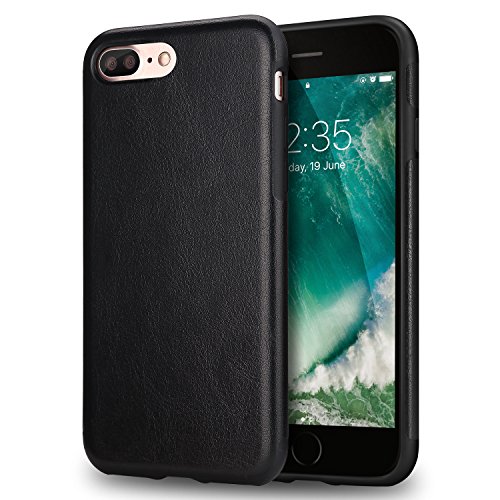 TENDLIN iPhone 7 Plus Hülle/iPhone 8 Plus Hülle Leder mit Flexiblem TPU Silikon Hybrid Weiche Schutzhülle für iPhone 7 Plus/iPhone 8 Plus (Schwarz) von TENDLIN