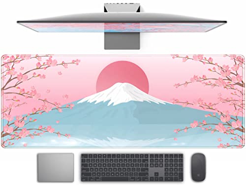 XL-Schreibtischunterlage mit japanischem Kirschblüten-Design, niedliche Sakura-Gaming-Mausmatte in pastellblau, Anime-Mauspad für Damen, Büro, Gaming, dekorative Schreibtischmatte, 80 × 30 cm von TENG DA QING