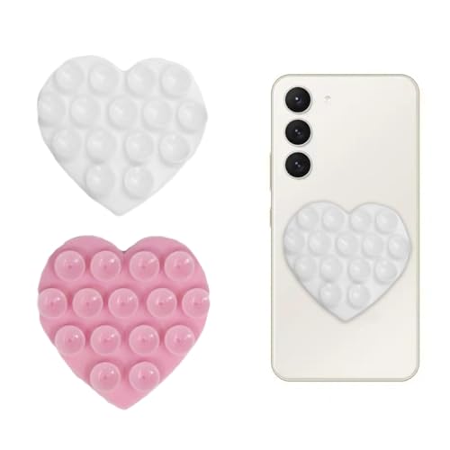 2 Stück Saugnapf HandyhüLle,Handy Kleber Rückseite Saugnapf,Handy Gadgets,Rosa HandyhüLle Saugnapf Herz,HandyhüLle SaugnäPfe,für Alle Telefonmodelle Selfies(Weiß, Rosa) von TENGEE