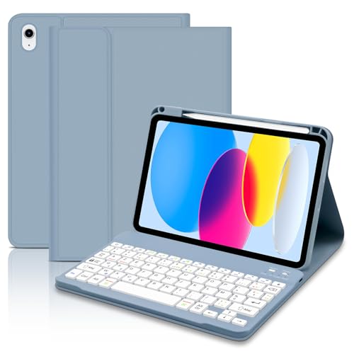 TENGWUDZ Tastatur Hülle kompatibel für iPad 10th Generation Französisch blau von TENGWUDZ