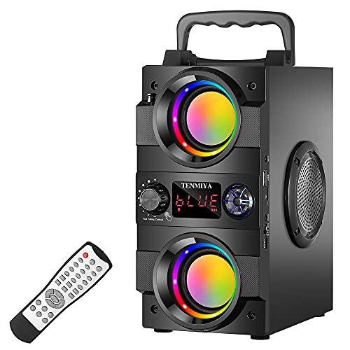 TENMIYA Bluetooth-Lautsprecher, 40 W, tragbarer Bluetooth-Boombox-Lautsprecher, kabellos, Stereo-Super-Bass, Heim-Party-Lautsprecher mit Doppel-Subwoofer, für Außen-/Innenbereich, unterstützt FM-Radio, MP3-Player, Fernbedienung, AUX-EQ von TENMIYA