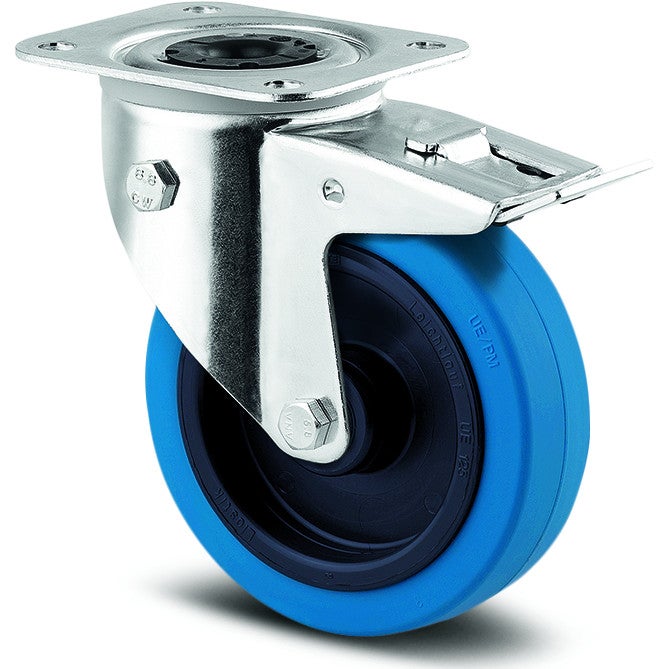TENTE 360 Blue Wheel Braked Castor Swivel Wheel with Directional Lock, 100mm von TENTE