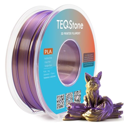 TEQStone 2-Farb Silk PLA Filament 1.75mm 1KG Gold Lila, Hochglänzende Oberfläche, Nahtlose Farbübergänge, Sauber Gewickelt Maßgenauigkeit +/-0.02mm von TEQStone