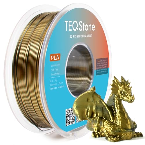 TEQStone 2-Farb Silk PLA Filament 1.75mm 1KG Gold Schwarz, Hochglänzende Oberfläche, Nahtlose Farbübergänge, Sauber Gewickelt Maßgenauigkeit +/-0.02mm von TEQStone