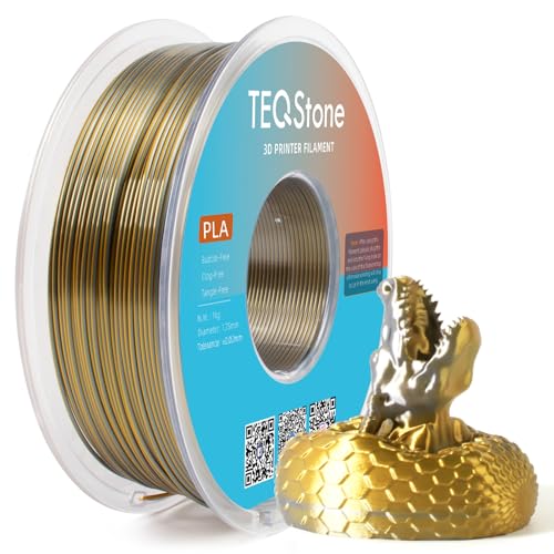 TEQStone 2-Farb Silk PLA Filament 1.75mm 1KG Gold Silber, Hochglänzende Oberfläche, Nahtlose Farbübergänge, Sauber Gewickelt Maßgenauigkeit +/-0.02mm von TEQStone