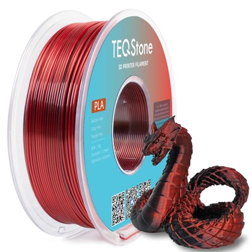 TEQStone 2-Farb Silk PLA Filament 1.75mm 1KG Schwarz Rot, Hochglänzende Oberfläche, Nahtlose Farbübergänge, Sauber Gewickelt Maßgenauigkeit +/-0.02mm von TEQStone