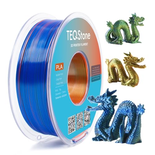 TEQStone Dreifarbig Silk PLA Filament 1.75mm 1KG, Hochglänzende Oberfläche, Nahtlose Farbübergänge, Sauber Gewickelt Maßgenauigkeit +/-0.02mm Vakuumverpackung Orange Blau Grün von TEQStone