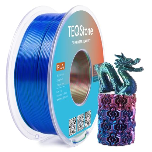 TEQStone Dreifarbig Silk PLA Filament 1.75mm 1KG, Hochglänzende Oberfläche, Nahtlose Farbübergänge, Sauber Gewickelt Maßgenauigkeit +/-0.02mm Vakuumverpackung Rot Blau Grün von TEQStone