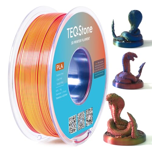 TEQStone Dreifarbig Silk PLA Filament 1.75mm 1KG, Hochglänzende Oberfläche, Nahtlose Farbübergänge, Sauber Gewickelt Maßgenauigkeit +/-0.02mm Vakuumverpackung Rot Gelb Blau von TEQStone