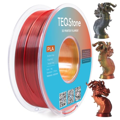 TEQStone Dreifarbig Silk PLA Filament 1.75mm 1KG, Hochglänzende Oberfläche, Nahtlose Farbübergänge, Sauber Gewickelt Maßgenauigkeit +/-0.02mm Vakuumverpackung Rot Gold Schwarz von TEQStone