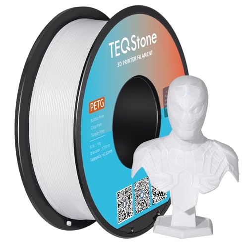 TEQStone PETG Filament 1,75 mm Weiß, 3D-Filament für 3D Drucker und 3D Stifte, in Vakuumverpackung, 1 kg Spule von TEQStone