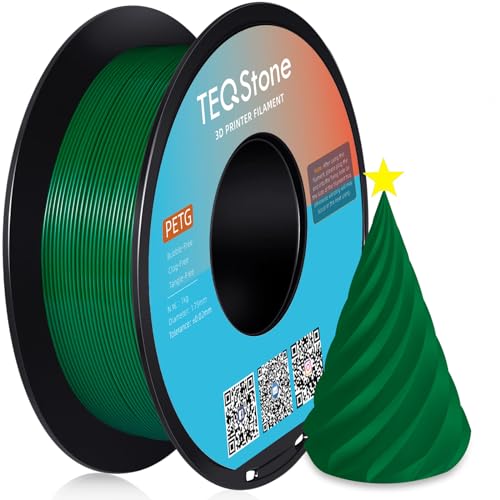 TEQStone PETG Filament 1.75mm Grün 1KG, Maßhaltigkeit +/-0.02mm Spule Sauber Gewickelt 3D Drucker Filament Vakuumverpackung von TEQStone