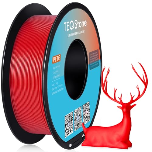 TEQStone PETG Filament 1.75mm Rot 1KG, Maßhaltigkeit +/-0.02mm Spule Sauber Gewickelt 3D Drucker Filament Vakuumverpackung von TEQStone
