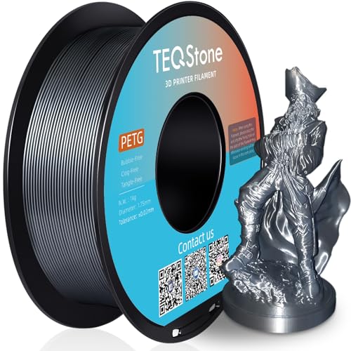 TEQStone PETG Filament 1.75mm Silber 1KG, Maßhaltigkeit +/-0.02mm Spule Sauber Gewickelt 3D Drucker Filament Vakuumverpackung von TEQStone
