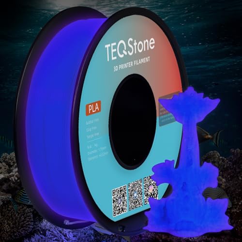 TEQStone PLA Filament 1,75mm Glow In The Dark Leuchteffekt für 3D Drucker in Vakuumverpackung 1kg Spule (Bläulich Violett Leuchten) von TEQStone