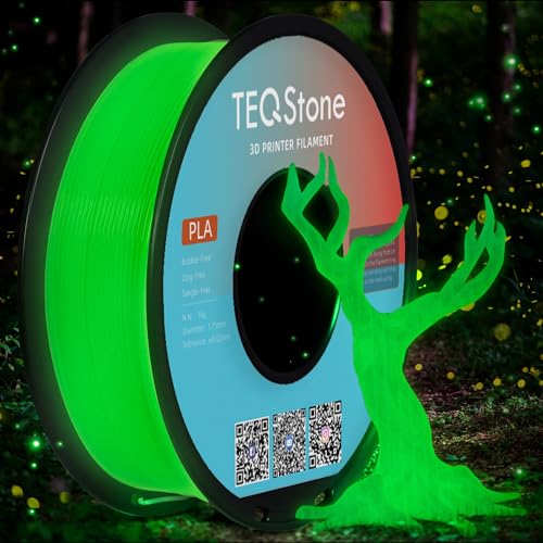TEQStone PLA Filament 1,75mm Glow In The Dark Leuchteffekt für 3D Drucker in Vakuumverpackung 1kg Spule (Grün Leuchten) von TEQStone