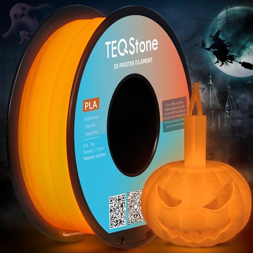 TEQStone PLA Filament 1,75mm Glow In The Dark Leuchteffekt für 3D Drucker in Vakuumverpackung 1kg Spule (Orange Leuchten) von TEQStone