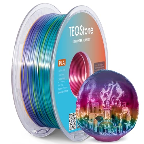 TEQStone Silk PLA Filament 1,75mm Regenbogen 1KG, Hochglänzende Oberfläche, Sauber Gewickelt, Maßhaltigkeit +/-0,02mm Vakuumverpackung von TEQStone