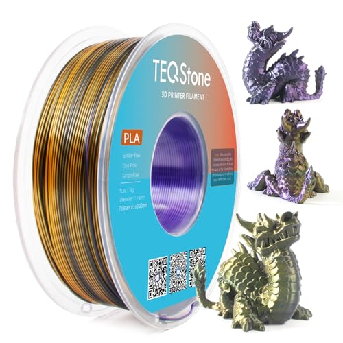 TEQStone Silk PLA Filament 1,75mm Tri Color Gold/Lila/Schwarz 1KG Spule Seideneffekt 3D Drucker Filament Dreifarbig von TEQStone