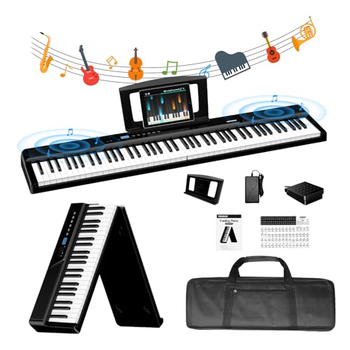 TERENCE Keyboard Piano 30W Lautsprecher faltbares elektronisches Klavier, 88 Tasten gewichtete dynamische Tastatur, Sensor Spiegel Touchpad, ausgestattet mit Bluetooth und MIDI Schnittstellen von TERENCE