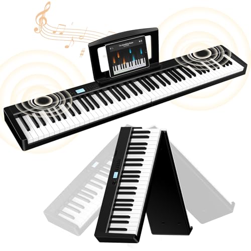 TERENCE E Piano 88 Tasten Faltbares Digital Piano mit 1800mAh Batterie unterstützung MIDI-USB Audio-Bluetooth mit 2x5W Lautsprecher Sustain Pedal Notenständer Aufkleber Audiokabel Kopfhörer von TERENCE