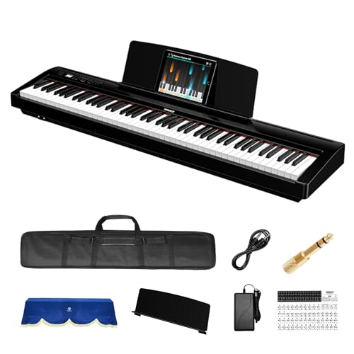 TERENCE Keyboard Piano 88-Tasten Graded Hammer Action Keyboard 2x25W Dual HiFi Lautsprecher Mobile Videoaufnahme Bluetooth MIDI Unterstützung für Kopfhörer & Lautsprecher Doppeltastatur Spatial Audio von TERENCE