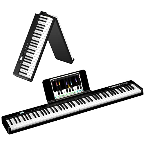 TERENCE Piano mit 88 Tasten Faltbares Klaviertastatur mit 1800mAh Batterie unterstützung MIDI USB-Schnittstelle Piano-Anwendung mit Bluetooth Notenständer Aufkleber Audiokabel Kopfhörer Sustain Pedal von TERENCE