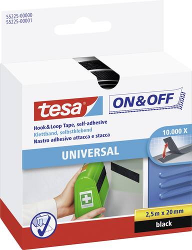 TESA On & Off 55225-00-01 Klettband zum Aufkleben Haft- und Flauschteil (L x B) 2500mm x 20mm Schwar von TESA On & Off
