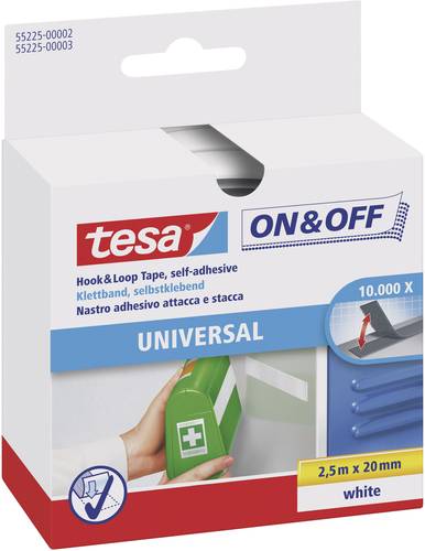 TESA On & Off 55225-02-00 Klettband zum Aufkleben Haft- und Flauschteil (L x B) 2500mm x 20mm Weiß von TESA On & Off