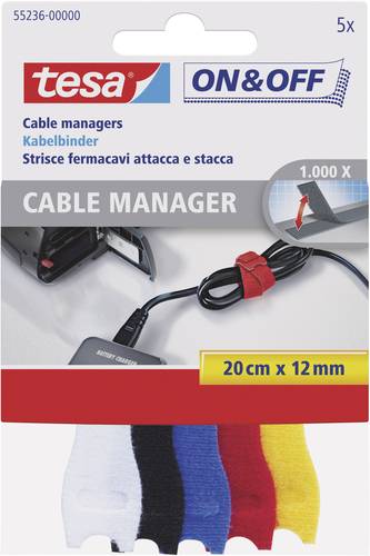 TESA On & Off 55236-00-00 Klettkabelbinder zum Bündeln Haft- und Flauschteil (L x B) 200mm x 12mm B von TESA On & Off