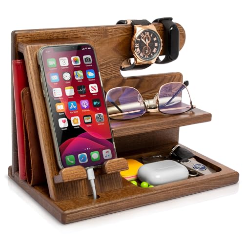 TESLYAR Holz Telefon Dockingstation Männer Esche Beige - Schreibtisch Organizer Holz, Handy & Schlüssel Organizer - Geschenkideen für Männer | Nachttisch | Handyständer | Handy Zubehör von TESLYAR