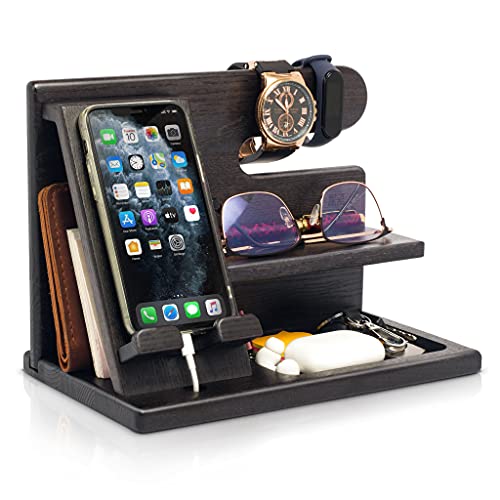 TESLYAR Holz Telefon Dockingstation Männer Esche Schwarz - Schreibtisch Organizer Holz, Handy & Schlüssel Organizer - Geschenk Mann Geburtstag,Handyständer | Nachttisch | Handy Zubehör TESLYAR Holz Telefon Dockingstation Männer Esche Schwarz - Schreibtisch Organizer Holz, Handy & Schlüssel Organizer - Geschenk Mann Geburtstag,Handyständer | Nachttisch | Handy Zubehör von TESLYAR