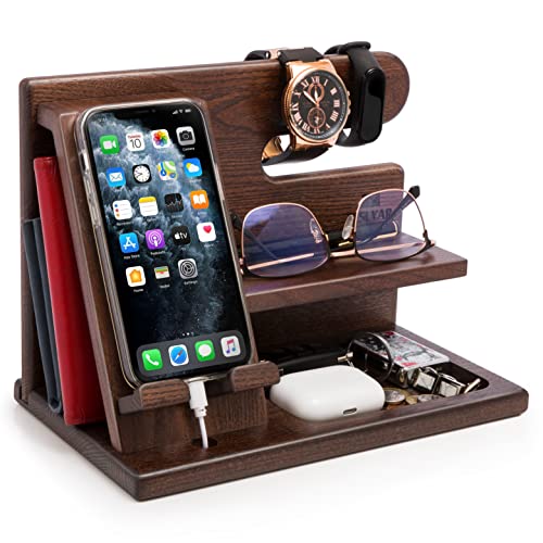 TESLYAR Holz Telefon Dockingstation Männer - Schreibtisch Organizer Holz, Handy & Schlüssel Organizer,Weihnachten Männer Geschenke Geburtstag, Nachttisch, Schreibtisch Organizer, Telefontisch von TESLYAR