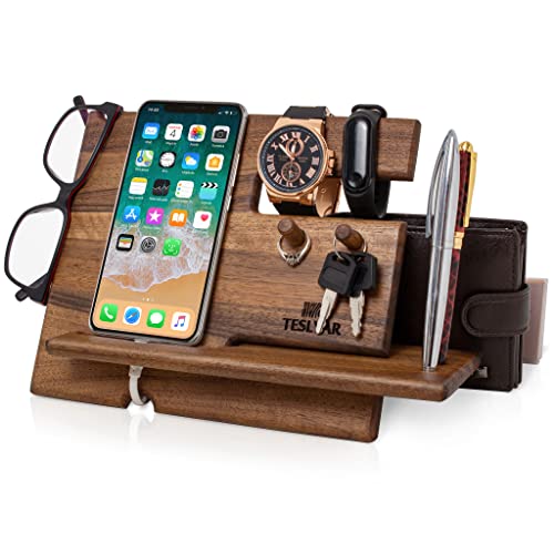 TESLYAR Schreibtisch Organizer Holz Bronze mit Schlüssel Organizer mit 2 Schlüsselhaken & Handy Dockingstation für Büro Aufbewahrung & Organisation - Männer Geschenke Geburtstag, Weihnachten… von TESLYAR