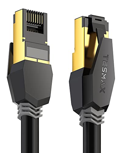 TESMAX Cat 8 Netzwerkkabel 10.5m, 26AWG 40Gbps 2000Mhz Ultrahochgeschwindigkeit Ethernet Kabel Cat8 LAN Kabel S/FTP POE Gigabit RJ45 Vergoldeter Patchkabel, wetterfest für Gaming/Router/Modem/PC von TESMAX