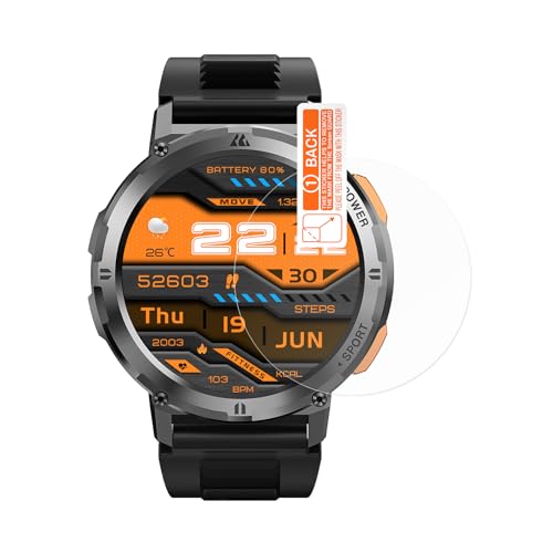 TESOFIT 2 Stück Displayschutzfolie kompatibel mit Smartwatch T2 HD Hartglas [blasenfrei, kratzfest] von TESOFIT