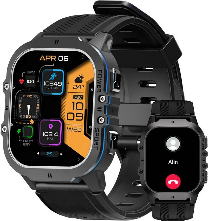 TESOFIT Telefonfunktion Herren's Smartwatch (1,43 Zoll, Android/iOS), mit Bluetooth Anrufe wasserdicht, 24/7 Schlafüberwachung,123 Sportmodi von TESOFIT